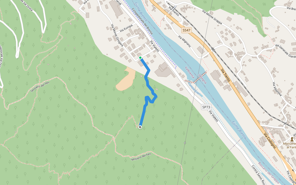 raccordo A.V.T. walking route map in Valbrenta