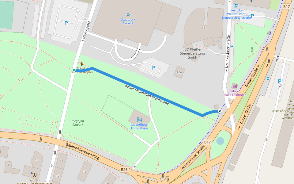 Kaiser Maximilian-Promenade walking route map in Wiener Neustadt