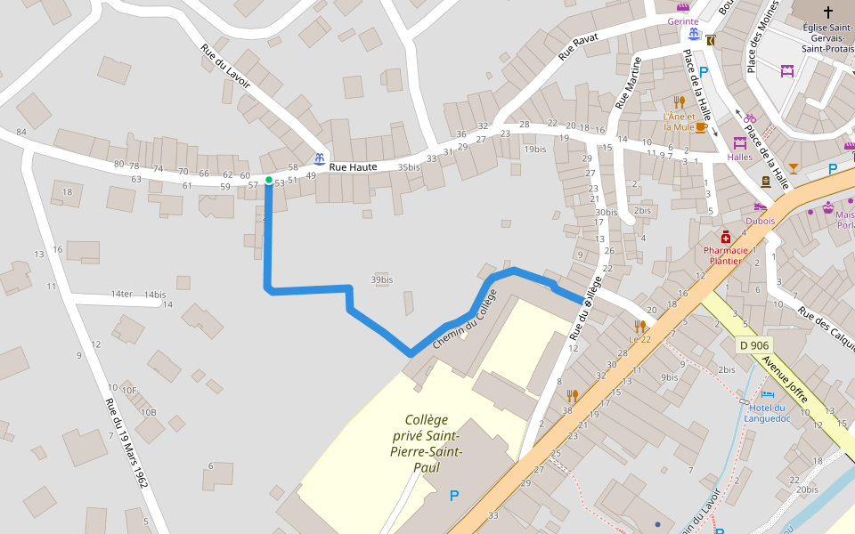 Chemin du Collège walking route map in Langogne