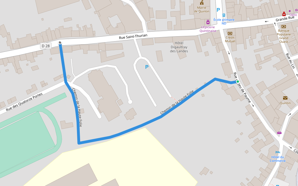 Chemin de la Haute Folie walking route map in Quintin