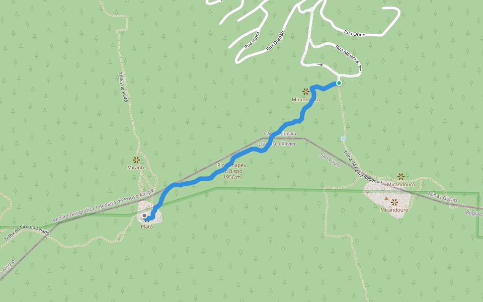 Trilha do Chapéu do Bispo walking route map in Monte Verde