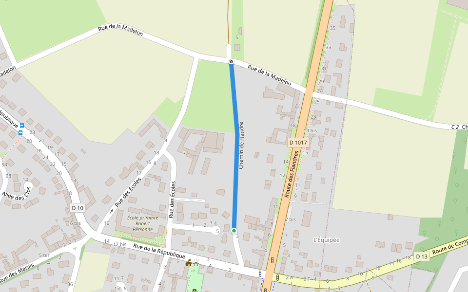 Chemin de Flandre walking route map in Saint-Martin-Longueau