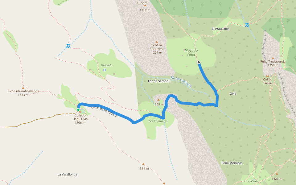Camín de les Calzaes walking route map in Nieves