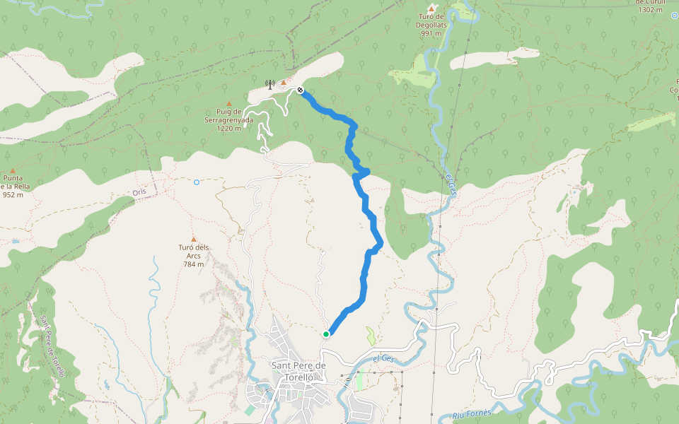 Camí del Serrat walking route map in Sant Pere de Torelló