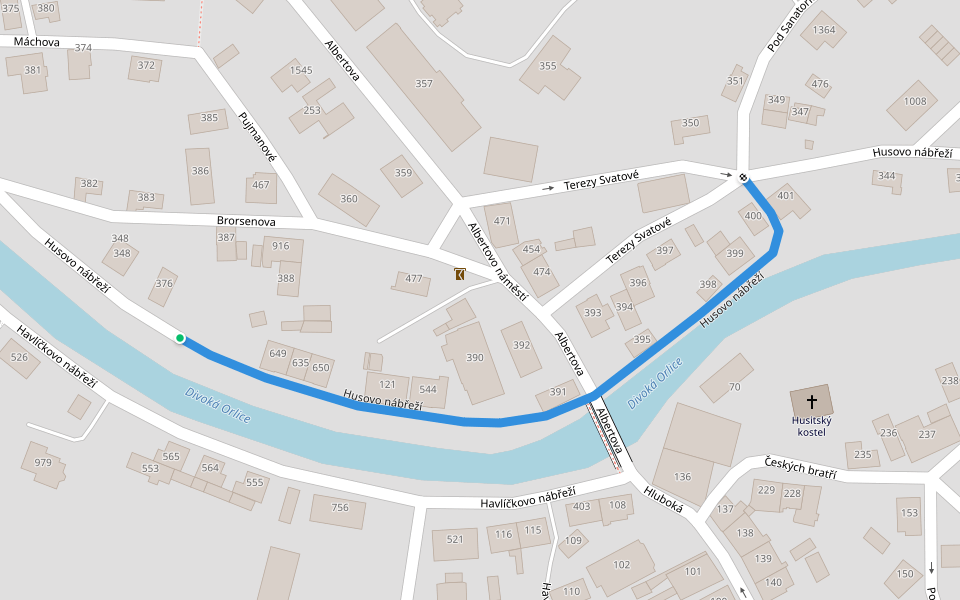 Husovo nábřeží walking route map in Zamberk