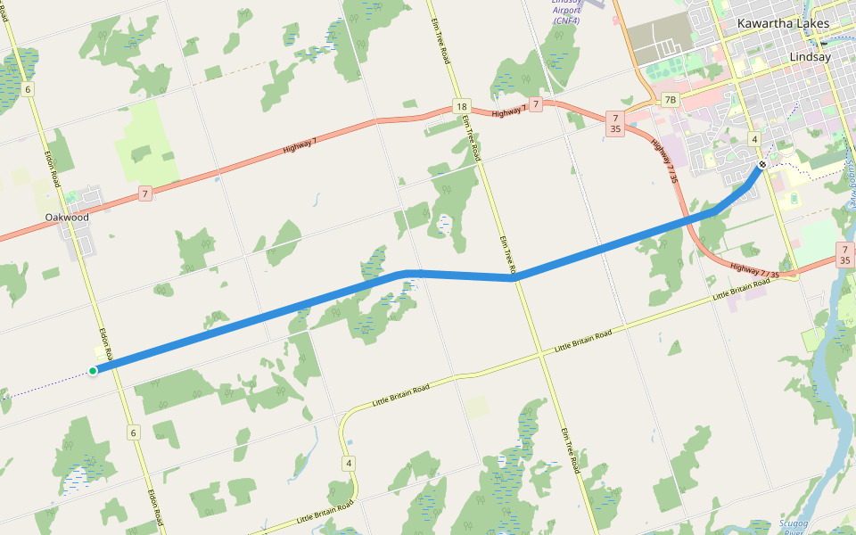 Kawartha Trans Canada Trail walking route map in Oakwood