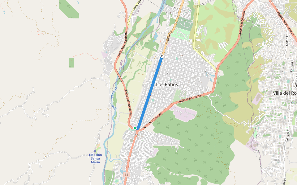 Sendero Peatonal Los Patios walking route map in Los Patios