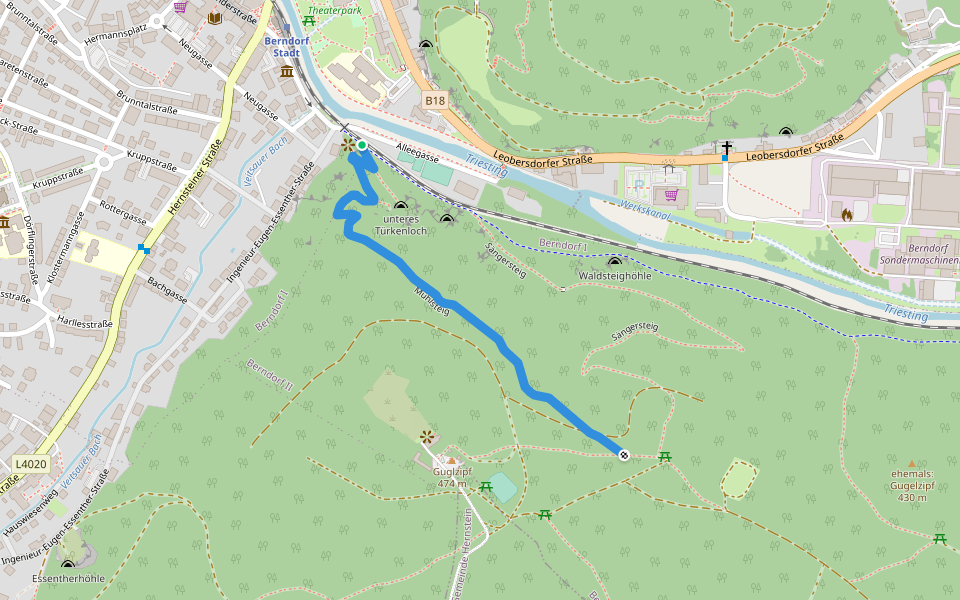 Mühlsteig walking route map in Berndorf
