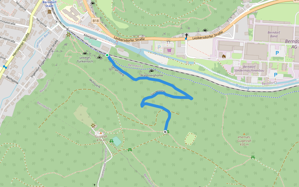Sängersteig walking route map in Berndorf
