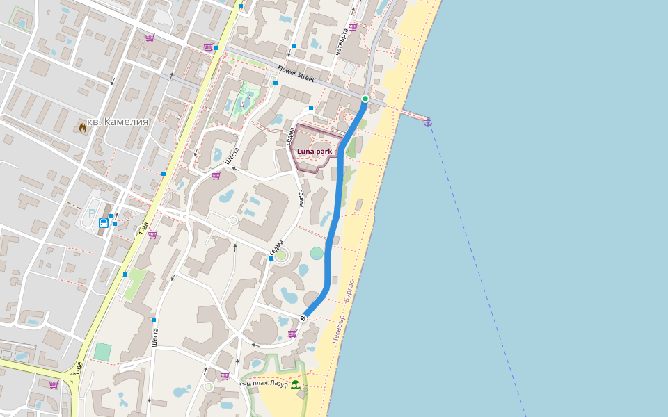 Strandpromenade walking route map in Nessebar