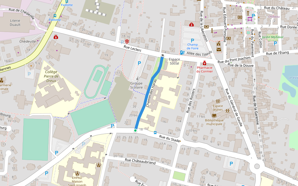 Chemin des Haras walking route map in Saint-Aubin-du-Cormier