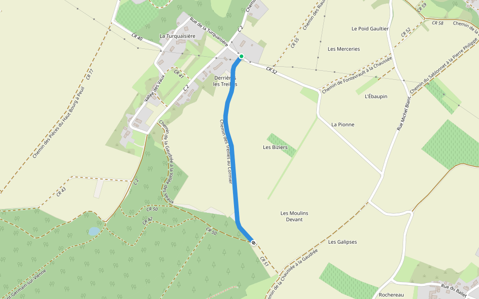 Chemin des Treilles au Cormier walking route map in Saint-Germain-sur-Vienne