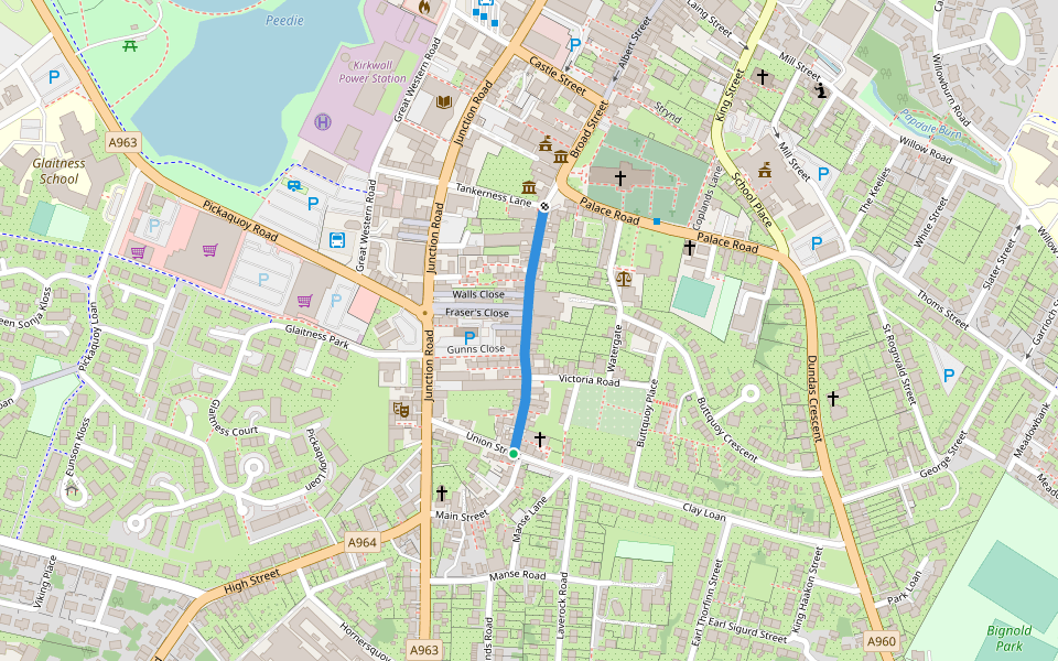Victoria Street walking route map in Kirkwall