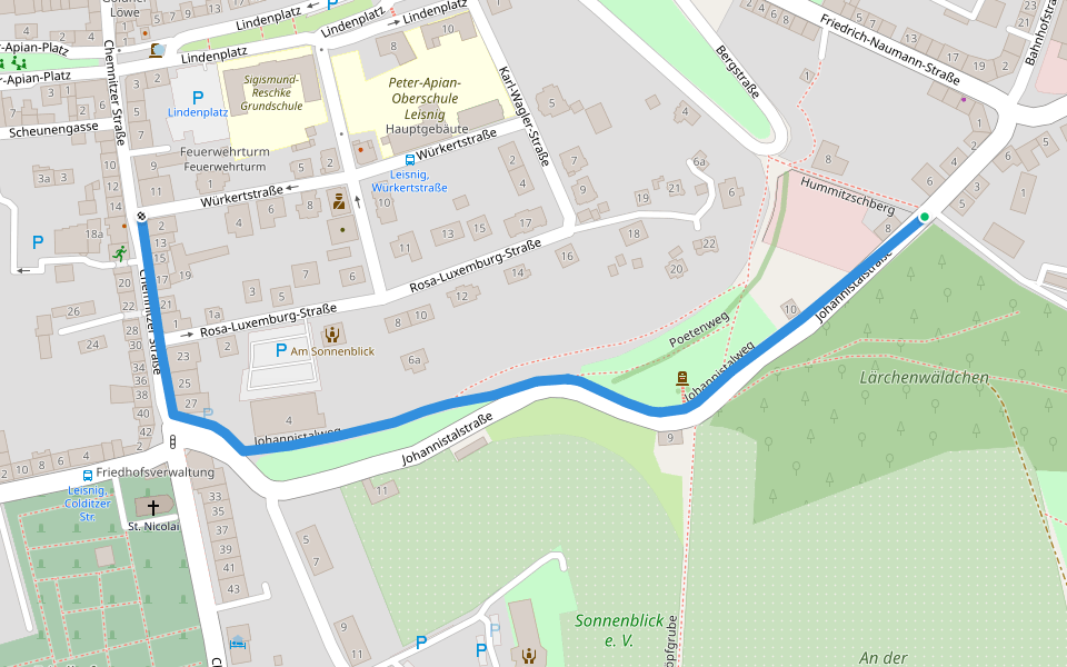 Johannistalweg walking route map in Leisnig