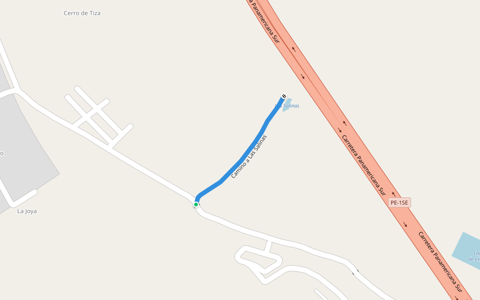 Camino a Las Salinas walking route map in Paracas