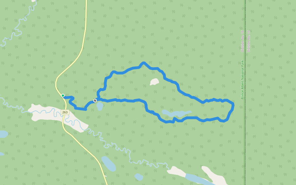 Spruce River Highlands Trails walking route map in Waskesiu Lake