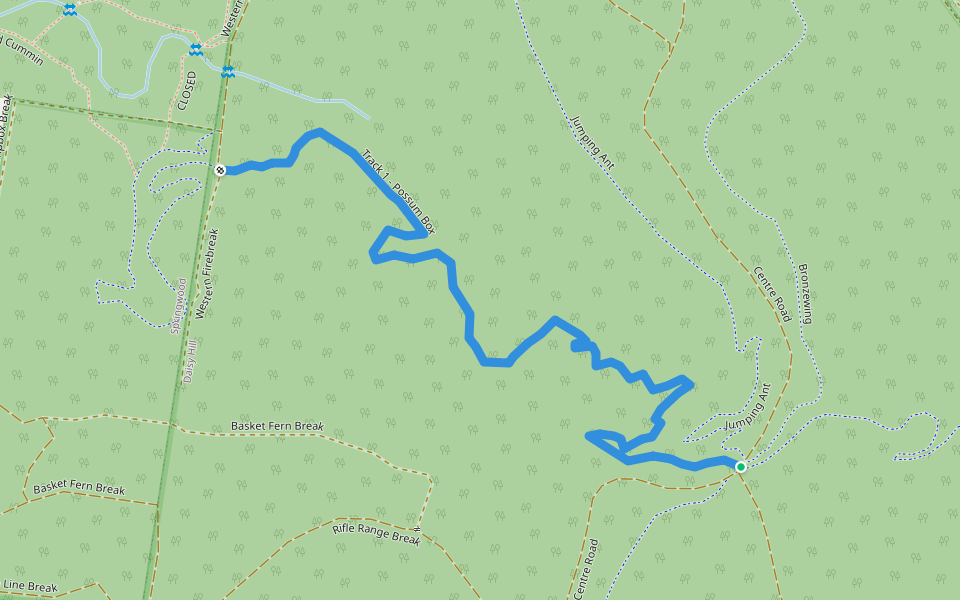 Track 1 - Possum Box walking route map in Daisy Hill