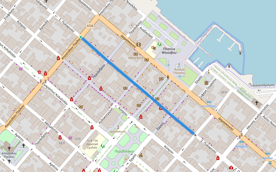 Σ. Πυλαρινού walking route map in Korinthos