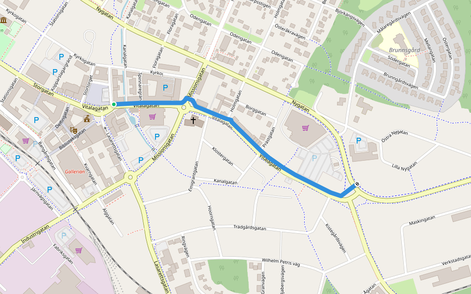 Vitalagatan walking route map in Vetlanda