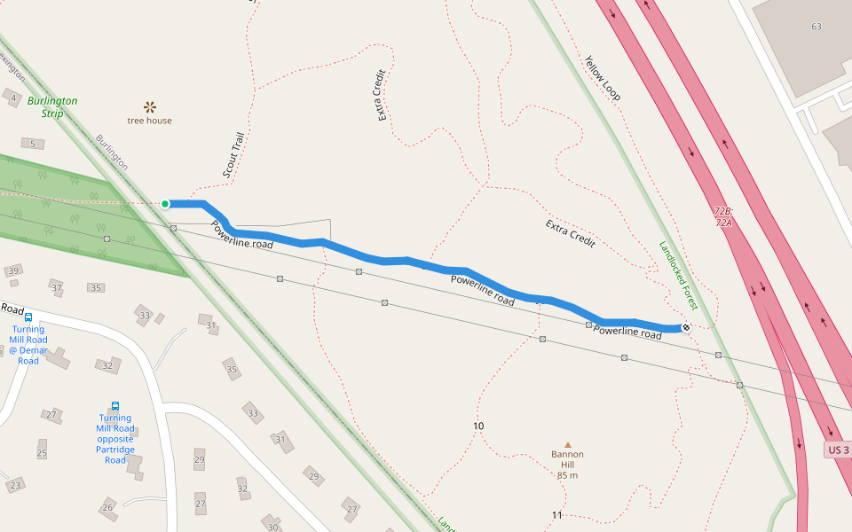 Powerline road walking route map in Lexington