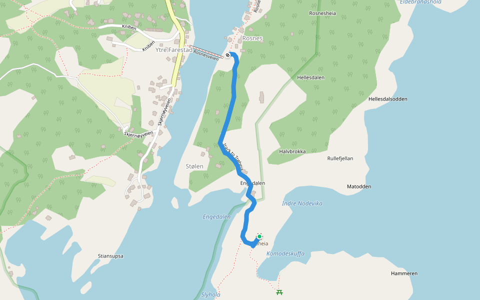 track to Trøheia walking route map in Farestad