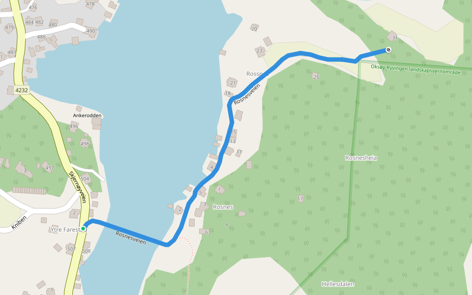 Rosnesveien walking route map in Farestad