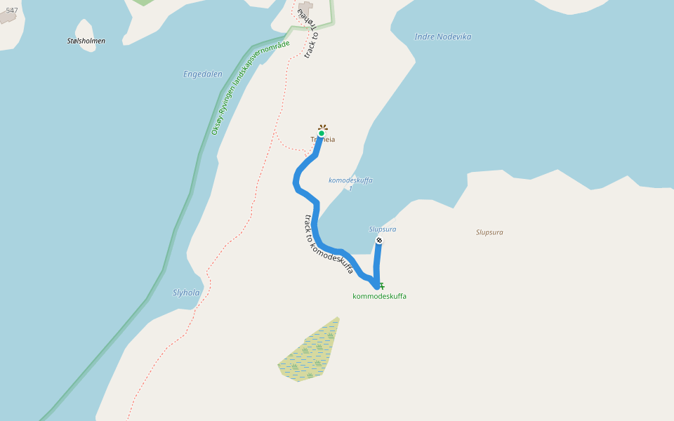 track to komodeskuffa walking route map in Farestad