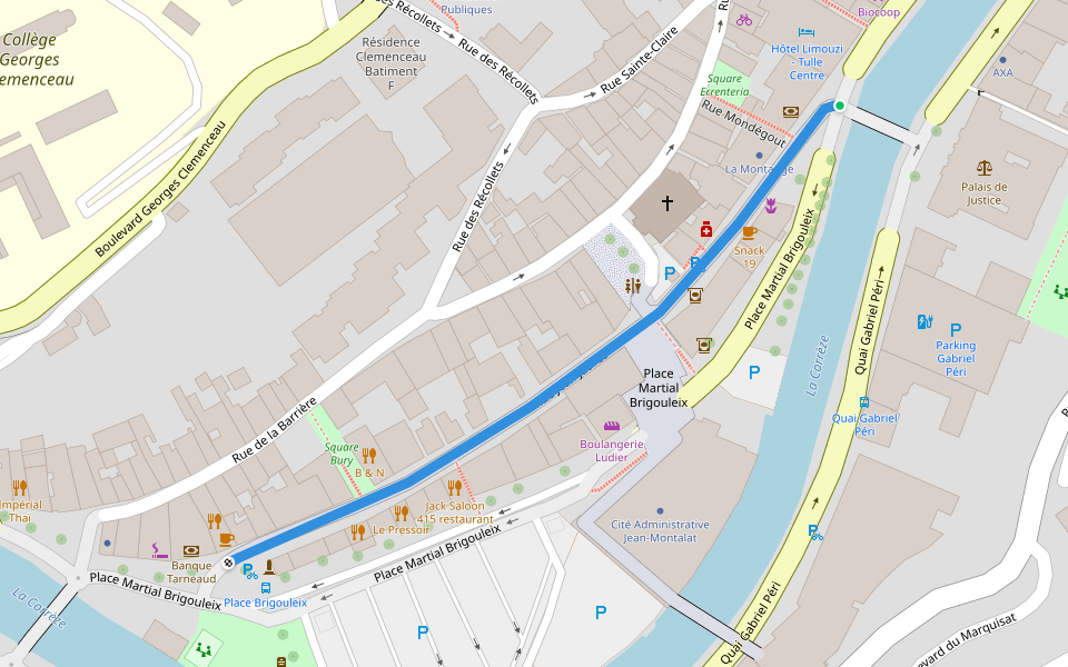 Rue Jean Jaurès walking route map in Tulle