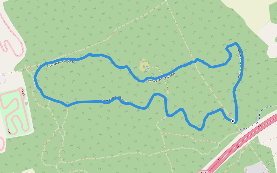 Fagerskogens elljusspår walking route map in Enköping