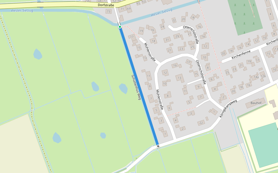 Schüttenhus Weg walking route map in Oldenswort