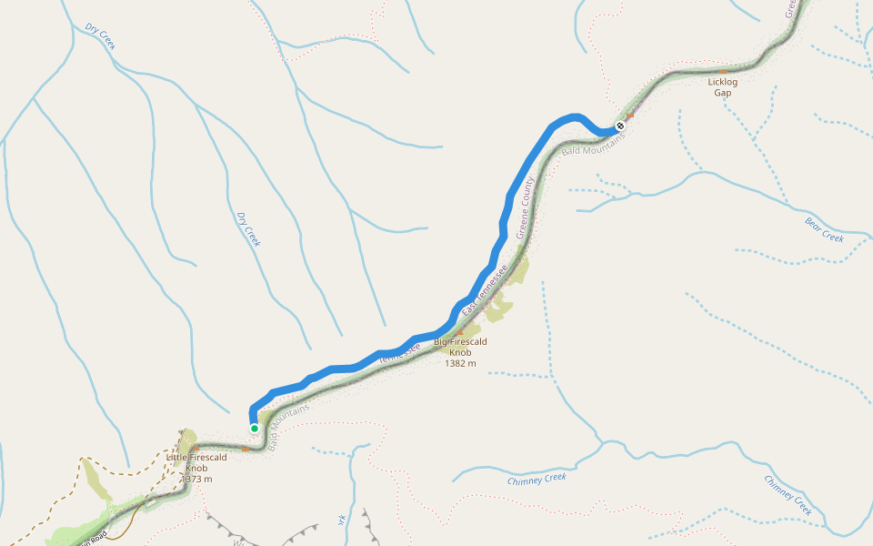 Big Firescald Bypass Trail walking route map in Greeneville