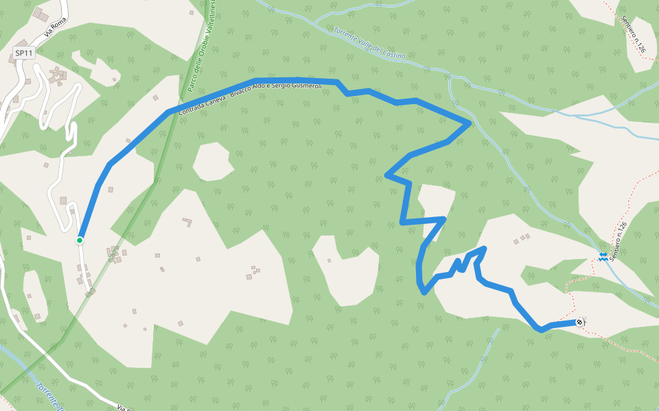 Contrada Caneva - Bivacco Aldo e Sergio Gusmeroli walking route map in Tartano