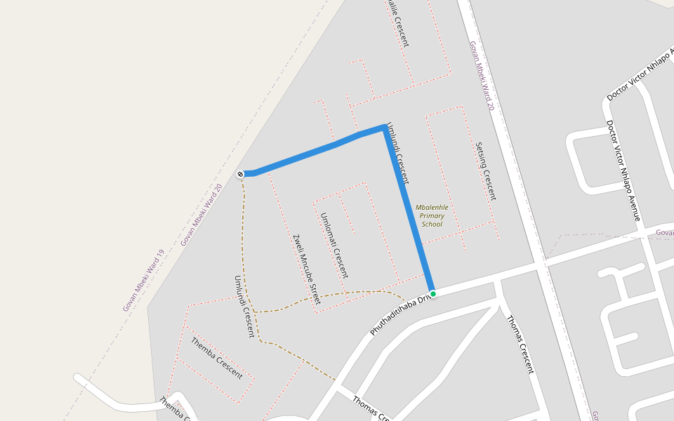Umlundi Crescent walking route map in Embalenhle