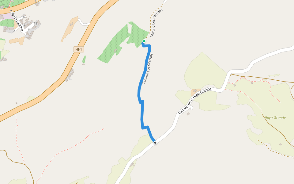 Camino Los Corchos walking route map in Frontera