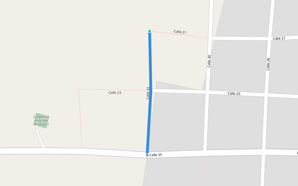 Calle 32 walking route map in Xkopteil