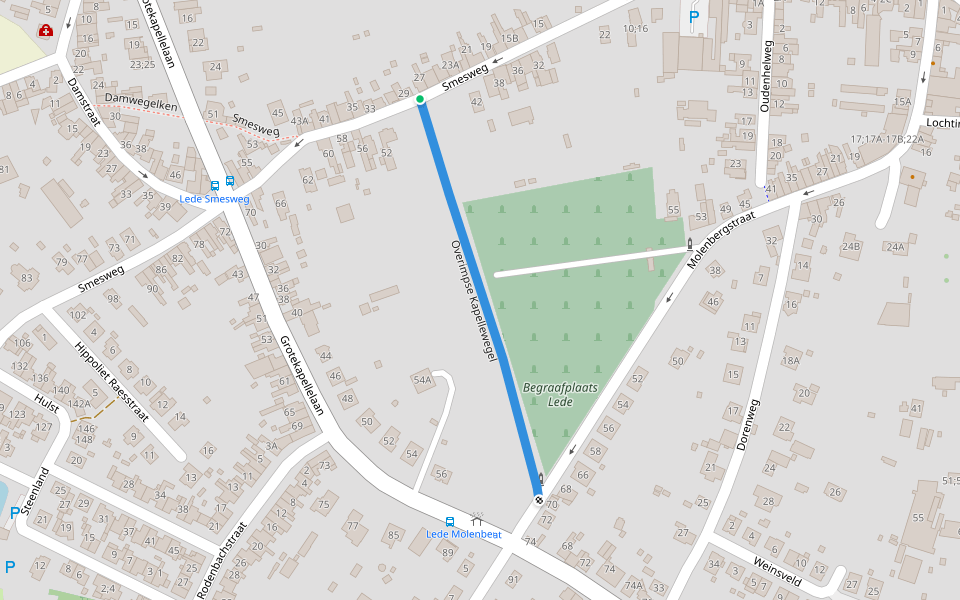 Overimpse Kapellewegel walking route map in Lede