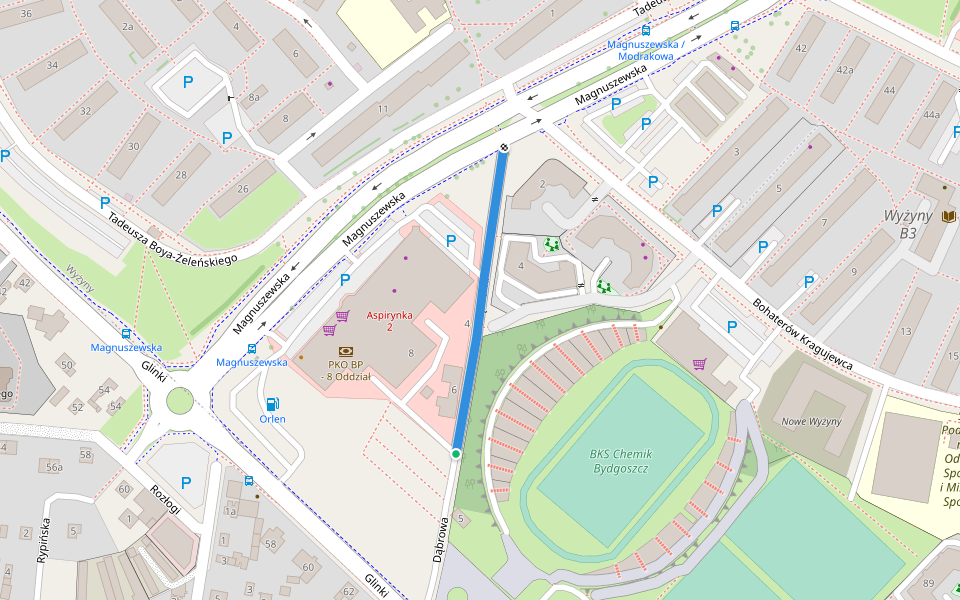 Dąbrowa walking route map in Bydgoszcz