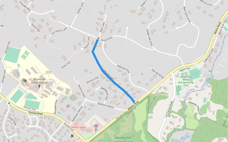 Hillbrook Trail walking route map in Portola Valley