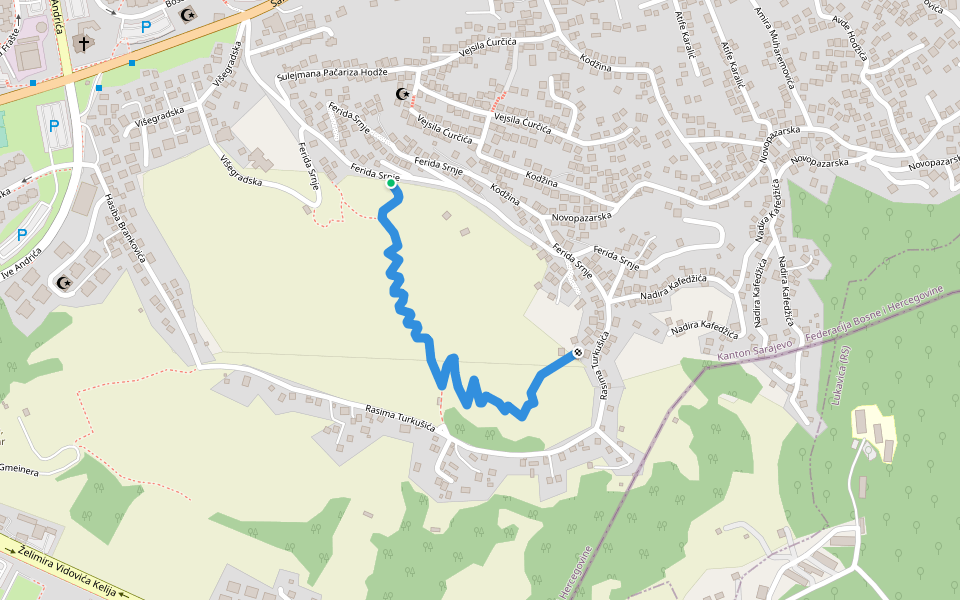 Park Šuma Mojmilo walking route map in Sarajevo