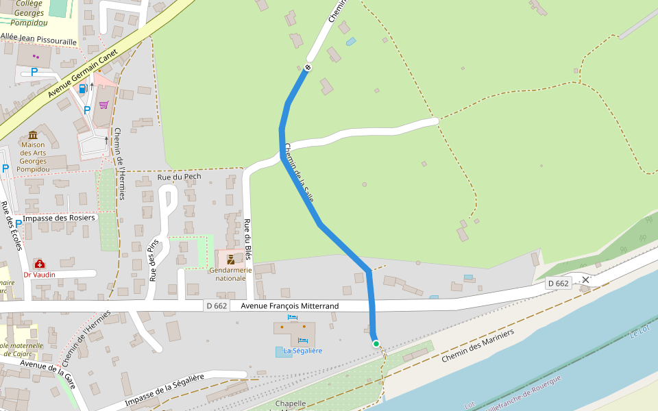 Chemin de la Salle walking route map in Cajarc