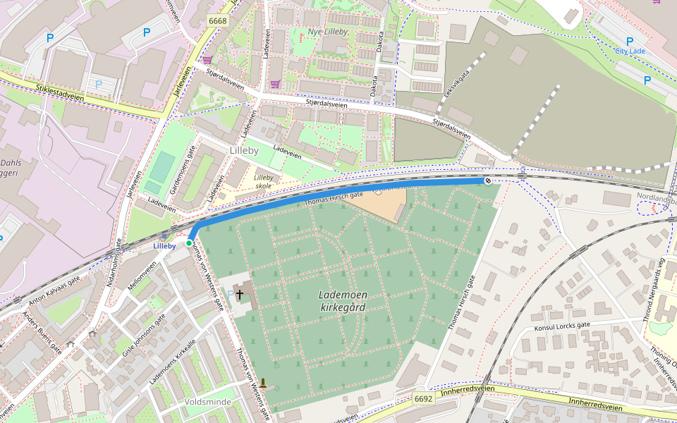 Thomas Hirsch gate walking route map in Trondheim