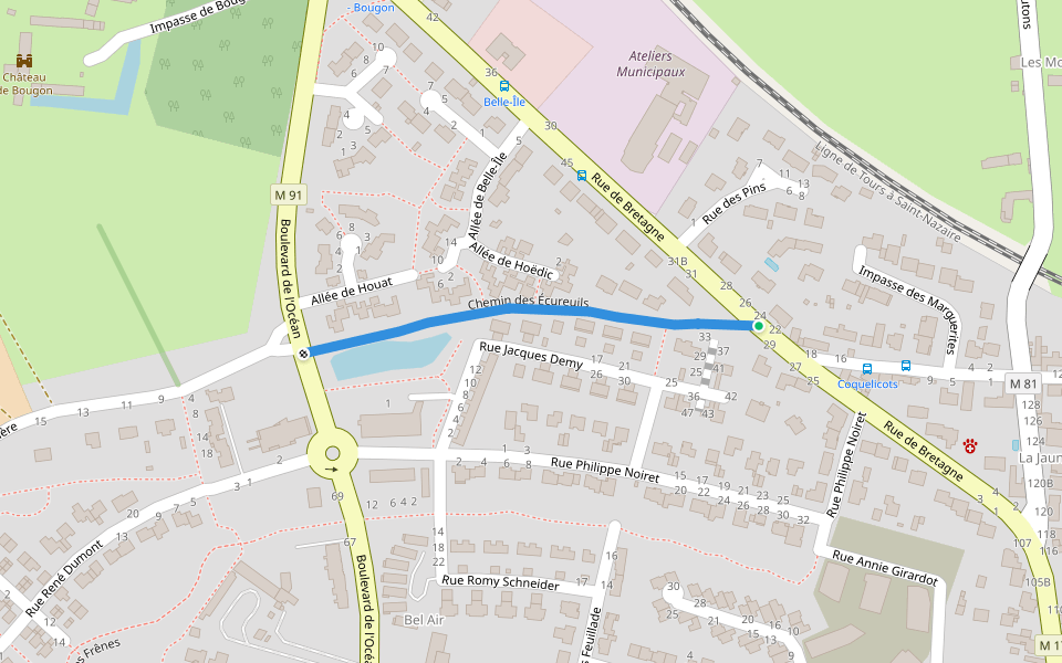 Chemin des Ecureuils walking route map in Couëron