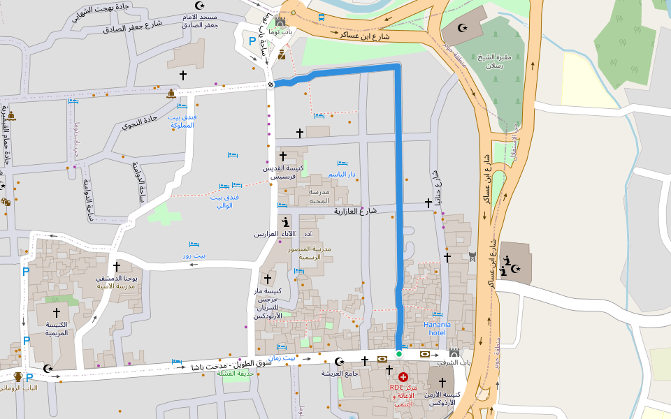 زقاق القصبة walking route map in Damascus