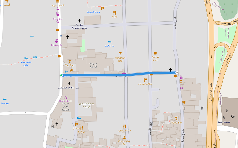 شارع العازارية walking route map in Damascus