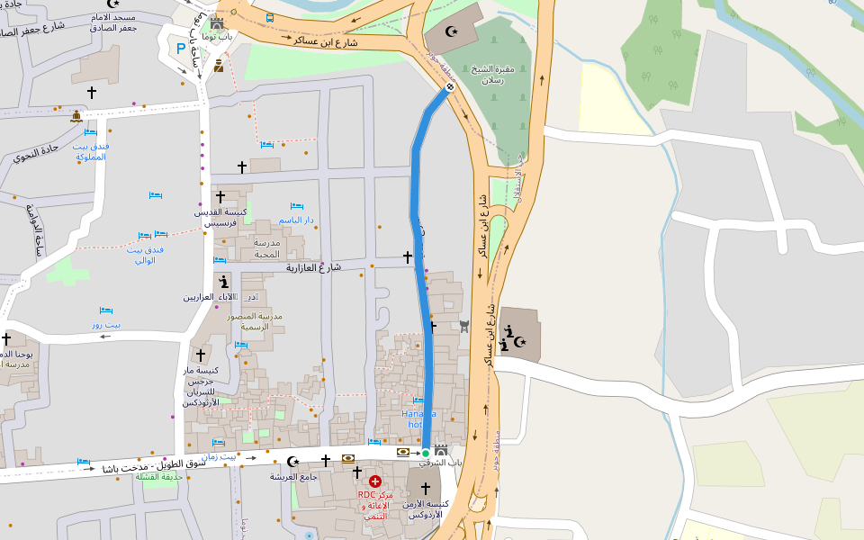 شارع حنانيا walking route map in Damascus