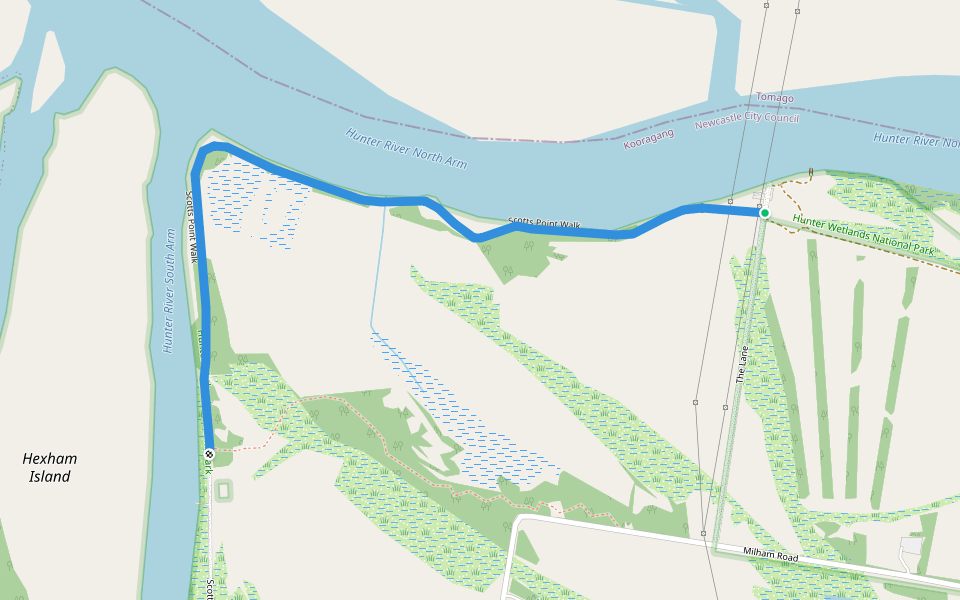 Scotts Point Walk walking route map in Kooragang