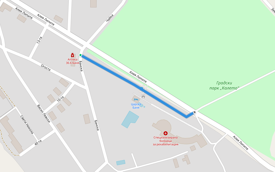 Алея Липите walking route map in Banya