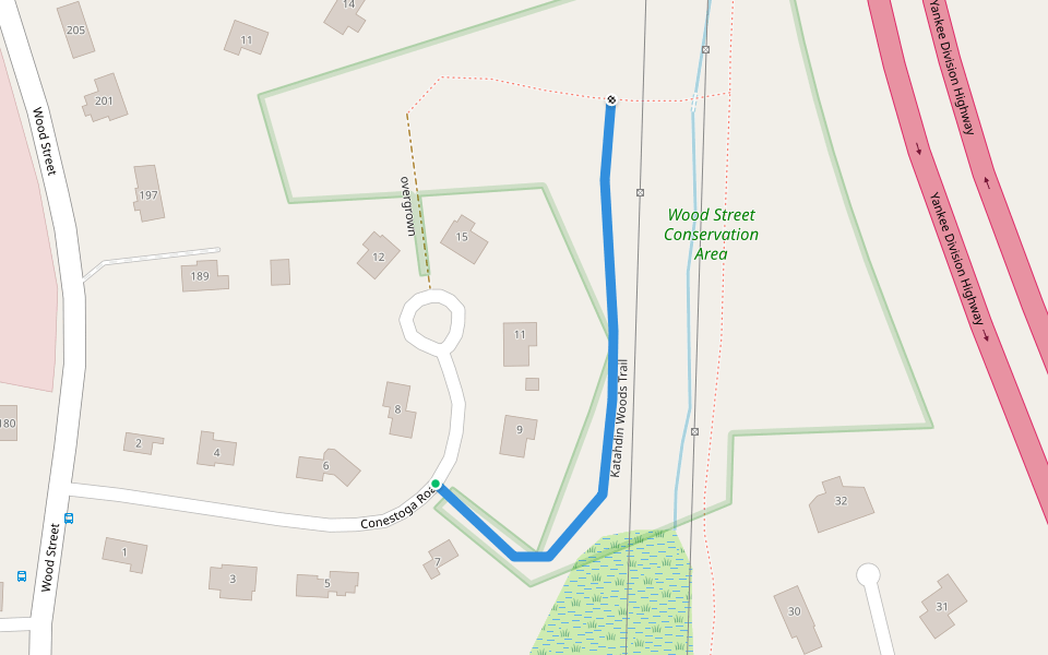 Katahdin Woods Trail walking route map in Lexington