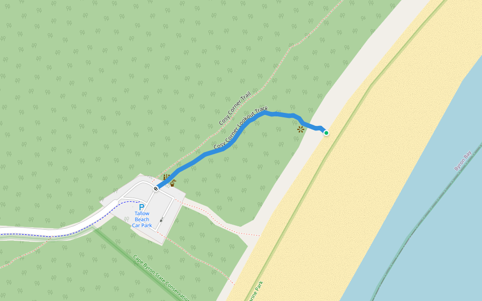 Cosy Corner Lookout Track walking route map in Byron Bay