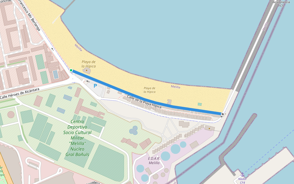 Calle de la Playa Hípica walking route map in Melilla